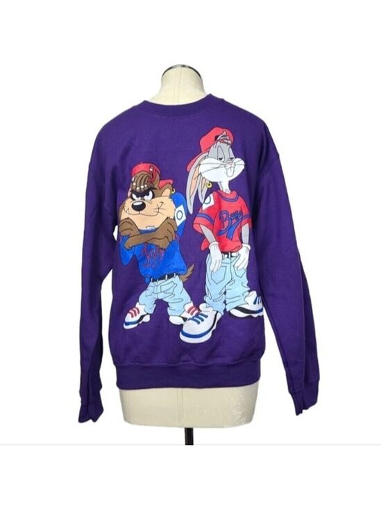 Warner Bros. Other - Looney Tunes Bugs Bunny Tasmanian Devil Baseball Purple Crewneck Vintage Sweater